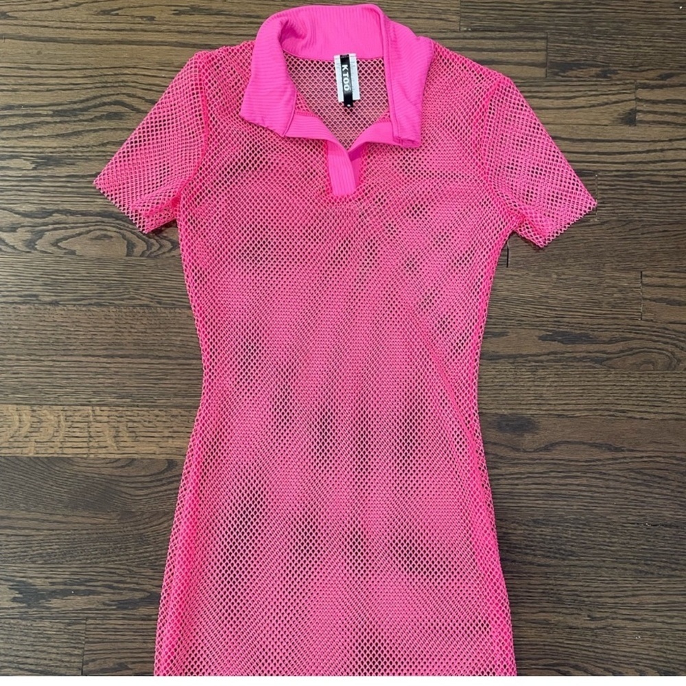 Large Pink Fishnet collared mini dress